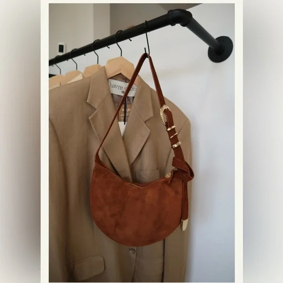 Caramel Suede Handbag - Picture 1 of 5